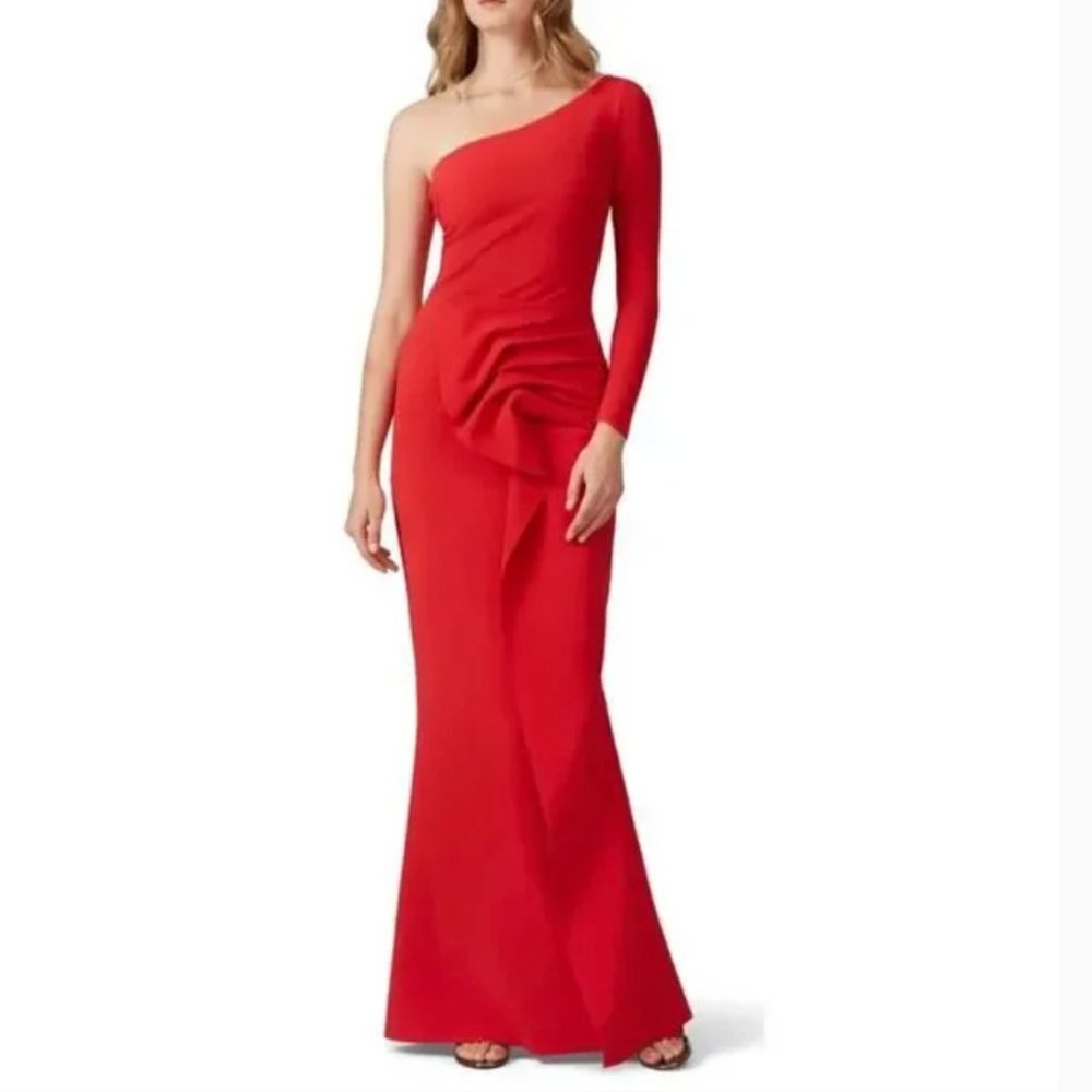 La Petite Robe di Chiara Boni Red Kimina One Shoulder Red Ruffle Gown Dress 10